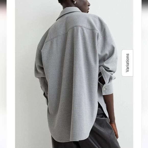 H&M Flannel Button Down Shirt In Light Gray Size Medium Oversized - Picture 10 of 11